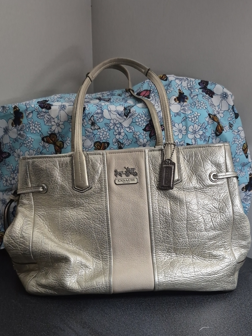 Coach Metallic Gold and Cream Leather Tote #18962